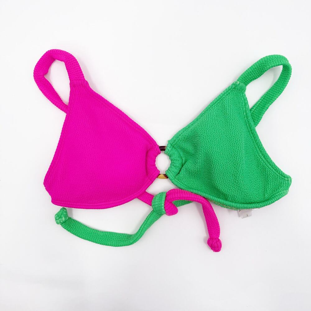 PILYQ PQ Swim Bikini Top Size Small NEW Kiwi Reef Two-Toned Neon Pink Green NWOT